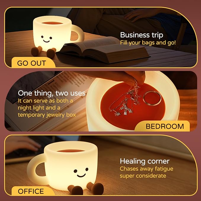 Led Coffee Cup Night Light, Dimmable Timer Nursery Kawaii Lamps, Super Squishy Silicone USB Rechargeable Touch Control Night Lamp, Used for Camping Party Room Decor (Coffee Cup)