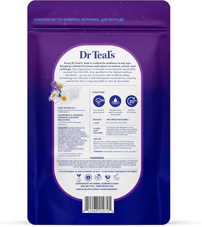 Dr Teal's Pure Epsom Salt, Melatonin Sleep Soak with Essential Oil Blend, 3 lb (Pack of 4)