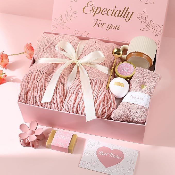 Get Well Soon Gifts Baskets for Women Self Care Gifts,Birthday Gifts for Women Spa Care Package, Set for Mom Wife Girlfriend Sister Best Friend (Pink)