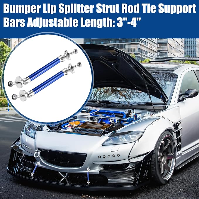 ACROPIX Universal 3"-4" Adjustable Aluminum Alloy 75mm Front Bumper Lip Splitter Diffuser Strut Rod Tie Bars Splitter Support Rods Blue - Pack of 2