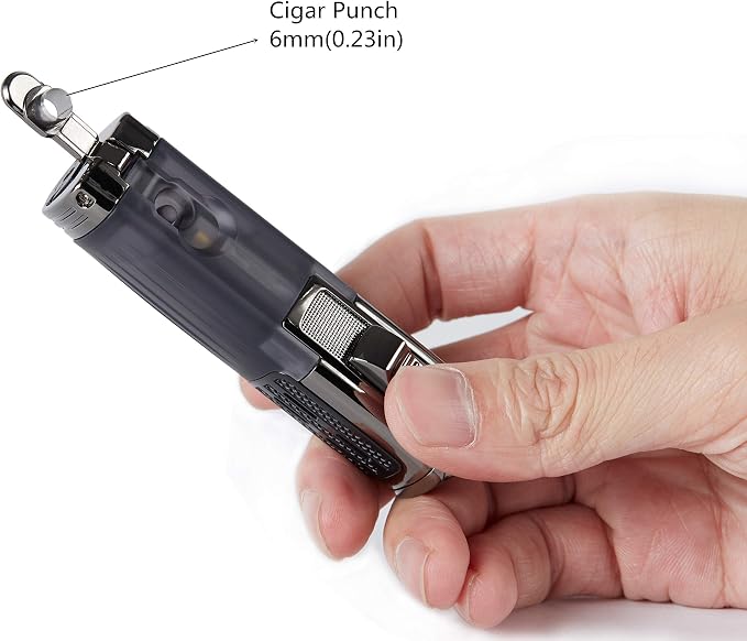 TOMOLO Cigar Lighter Triple Jet Flame Torch Lighter Refillable Butane Lighter with Cigar Punch, 2 Pack, Charcoal