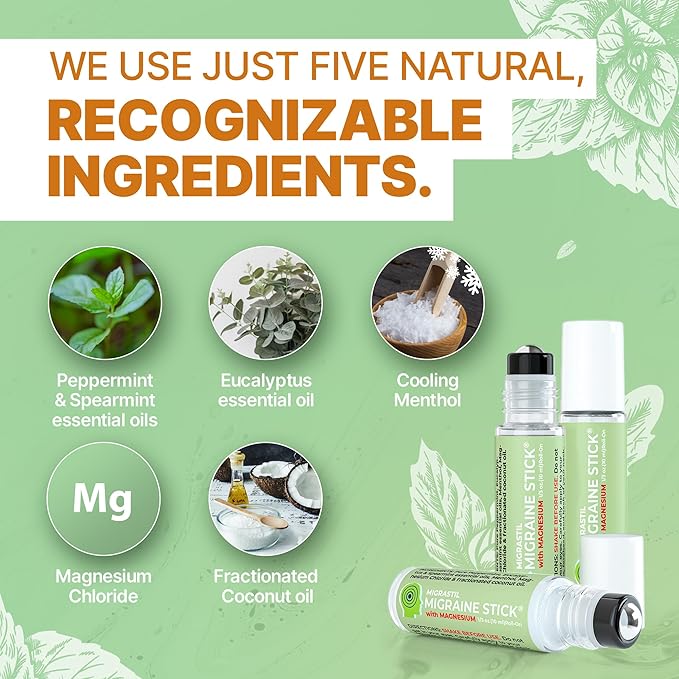 MIGRASTIL Migraine Stick with Magnesium. Cooling Peppermint Eucalyptus Essential Oil Topical Magnesium for Headache Support. Made in The USA 10 ml
