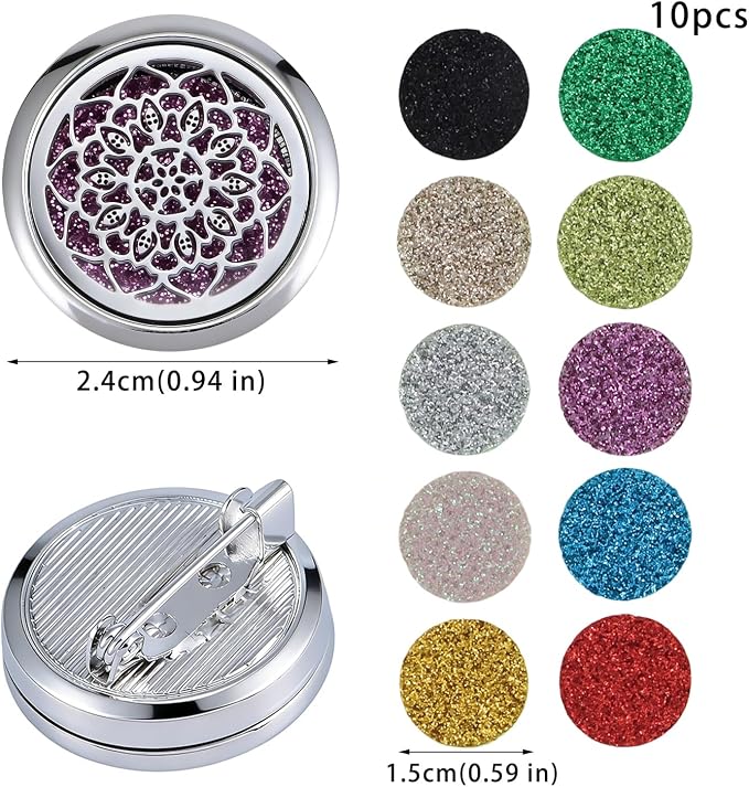 Essential Oil Diffuser Brooch, Aromatherapy Locket Brooch with 10 Pcs Refill Pads for Men Women (Flower)