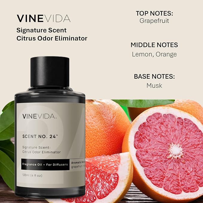 VINEVIDA [4 Fl Oz] Citrus Odor Eliminator Fragrance Oil for Cold Air Diffusers, Essential Oils for Diffuser Oil Refill & Air Freshener Room Spray