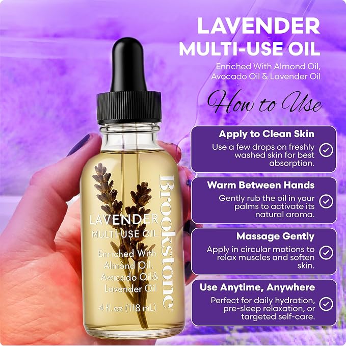 Brookstone Lavender Multi-Use Essential Oil - Calming Scent for Stress Relief, Skin & Hair Care