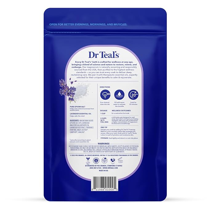 Dr Teal's Pure Epsom Magnesium Salt Soak, Soothe & Sleep with Lavender, 3 lb (Pack of 4)