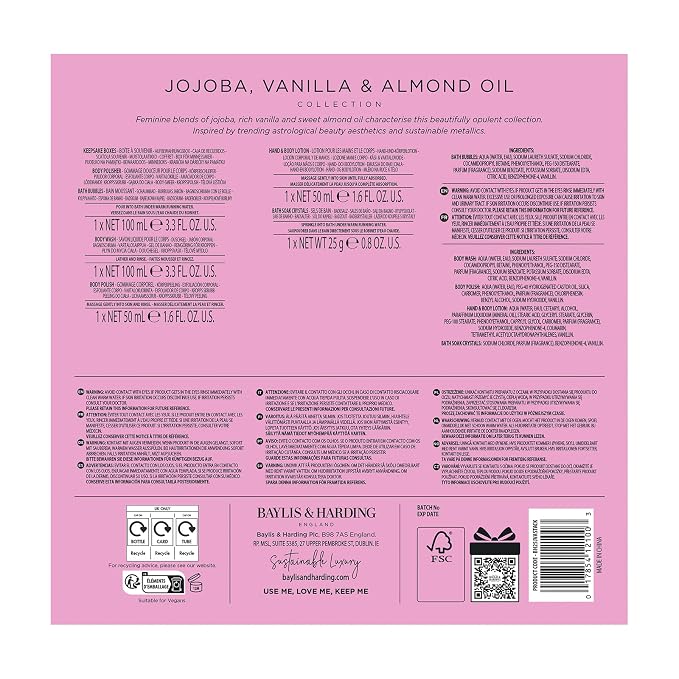 Baylis & Harding Jojoba, Vanilla & Almond Oil Luxury Pamper Present Gift Set For Women - Vegan Friendly