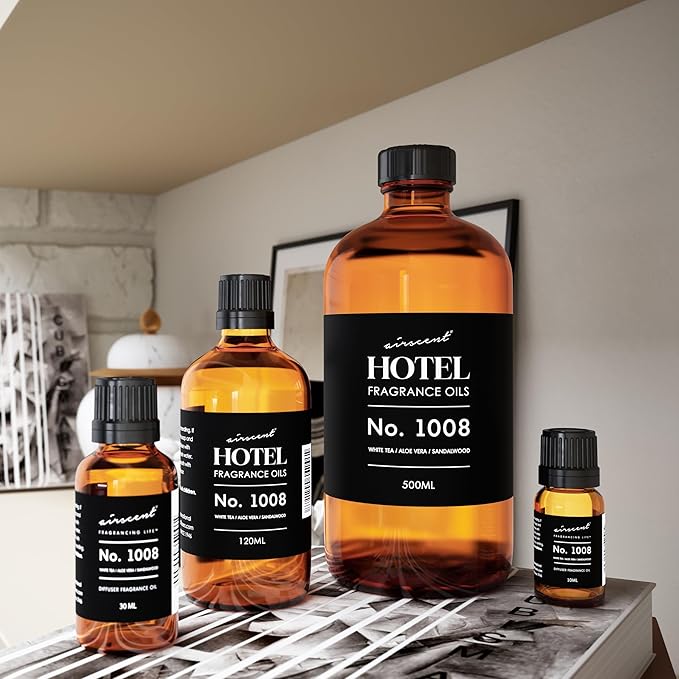 AirScent Hotel Diffuser Oil No. 1008 - White Tea Aloe Vera Sandalwood - Hotel Scent Dupe - Premium Fragrance Oil for Ultrasonic and Waterless Diffusers and Crafting - 500 mL, 16.9 fl oz Bottle