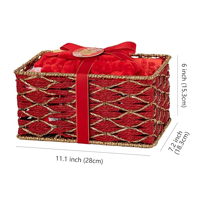 35 Pcs Mothers Day Gifts Baskets for Mom, Red Rose Bath and Body Basket Gift for Women, Face Skin Care Kit, Home Spa Self Care Basket, Diffuser, Necklace, Birthday, Christmas, Anniversary, Wife