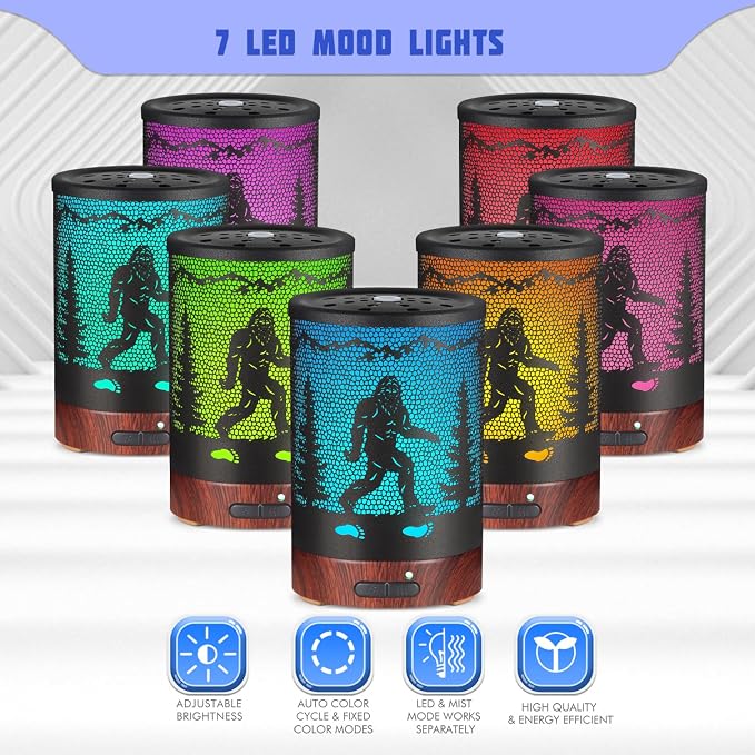 Essential Oils Diffuser,Christmas Aromatherapy Diffuser,Birthday Gifts for Women Mom Grandma,Metal Cool Mist Humidifier with 7 Colors Lights Waterless Auto Off Air Diffusers (Bigfoot)