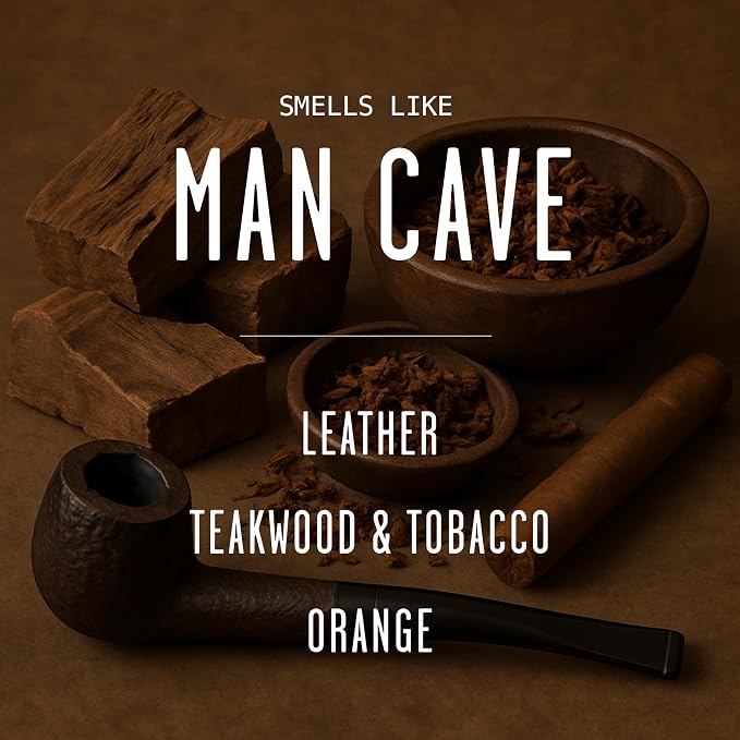 Man Cave Candle I Scented Black Candles for Men - Rich Teakwood & Tobacco Soy Wax Mens Candle - Infused w/Essential Oils | Masculine Manly Candles for Men I 50Hr Burn, 9oz I Non Toxic I Made in USA