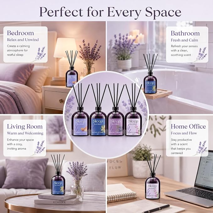 SCENTORINI Reed Diffuser Set, 6.76oz, Lavender Essential Oil Diffuser, Summer Fragrance Reed Diffuser with 24 Sticks for Bedroom Sleep, Spa Relax, Home Fragrance Bathroom Hotel Decor