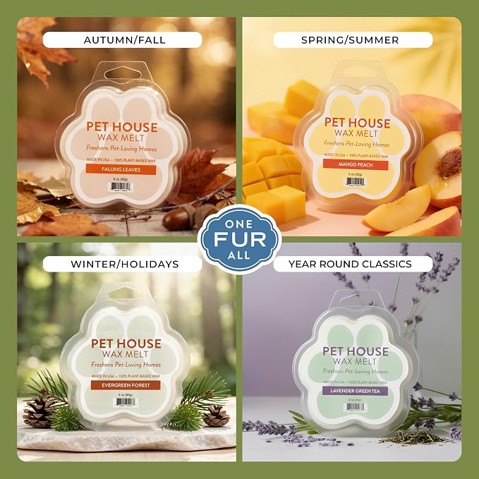 One Fur All Pet House Spring and Summer Wax Melts for Pet Odor, Natural, Plant Based Soy Wax Melts, Long Lasting Fragrance for Fresh Smelling Homes, Lemongrass