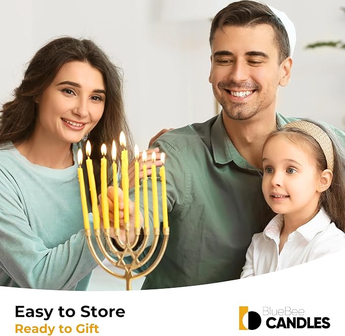 BlueBee Pure Beeswax Candles Bulk for Home - 40pcs Tall Thin Taper Candles + 2 Holders, Honey Scent, Smokeless, Long-Burn, All Natural for Church Prayer, Hanukkah, Birthday Cake, Christmas Advent