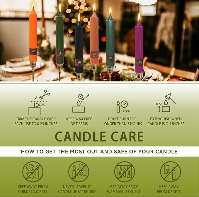 Christmas Grass Green Candle 9 Inch Tall Smokeless Taper Candles 4 Pack Unscented Dinner Candle for Christmas Festive Halloween Thanksgiving Day Fall Home Decor