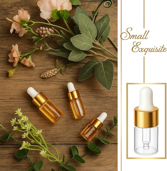 10pcs Mini Glass Dropper Bottle for Essential Oil,1ml Small Clear Sample Dropper Vails with Gold Cap,Perfume Cosmetic Liquid Containers for Traveling (10ml, 10)