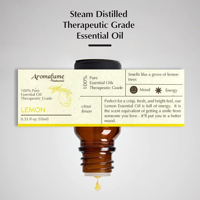 AROMAFUME Lemon Essential Oil - 100% Natural, Therapeutic Grade Essential Oils - Pure, Bright Aromatherapy Oil for Home Diffusers - Gifts for Her - 10ml
