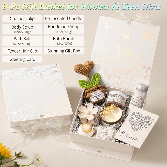 Spa Gifts for Women Bath Gift Set, Freesia & Jasmine Spa Gift Basket Home Bath Set Self Care Kit Care Package Thank You Birthday Mothers Day Easter Gifts for Women Her Mom Friend Sister Teen Girl Wife