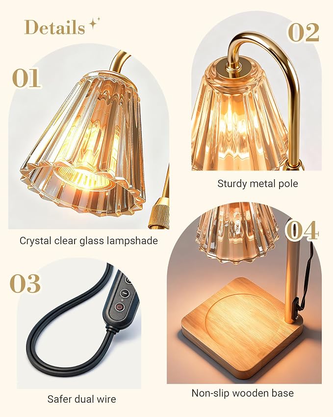 Marycele Candle Warmer Lamp with Timer for Yankee Candles, Adjustable Height Wax Melt Warmer, Birthday Gifts for Mom Women Sister, Vintage Amber Glass Lamp, Thanksgiving Decorations for Home Decor