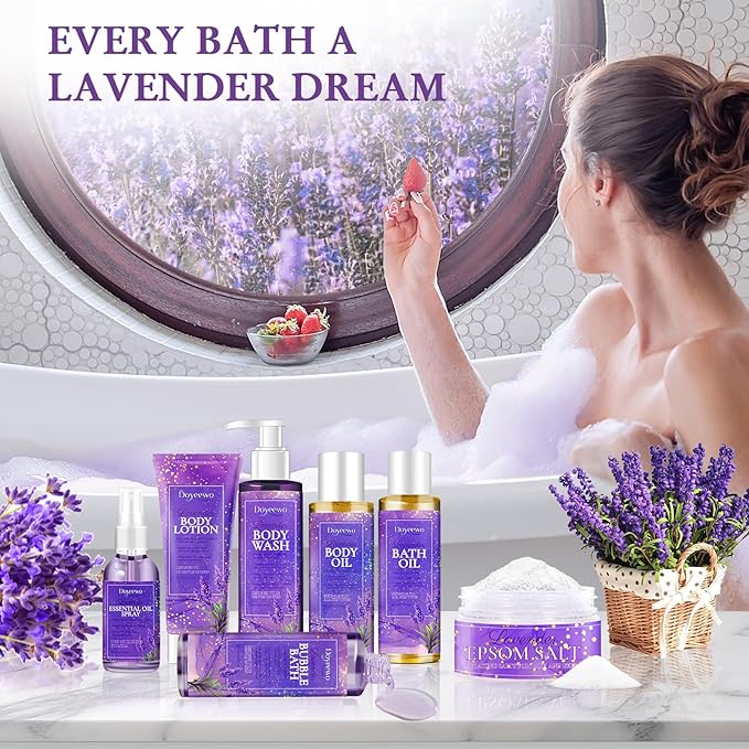 Spa Gifts for Women,Bath Body Care Wash Christmas Gifts Baskets for Women,Relaxation Calming Lavender Spa Set Home Self Care Shower Kit Birthday Valentines Stocking Stuffers for Mom Wife Sister