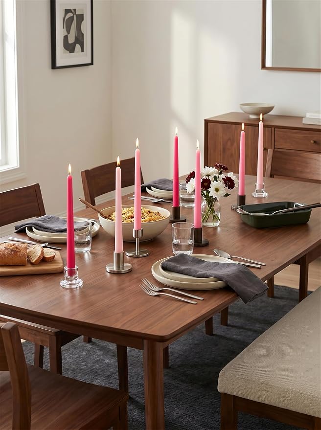 10" Classic Taper Candles, Three Pink Shades, 7-8 Hours Long Burning, Unscented Tall Candlesticks
