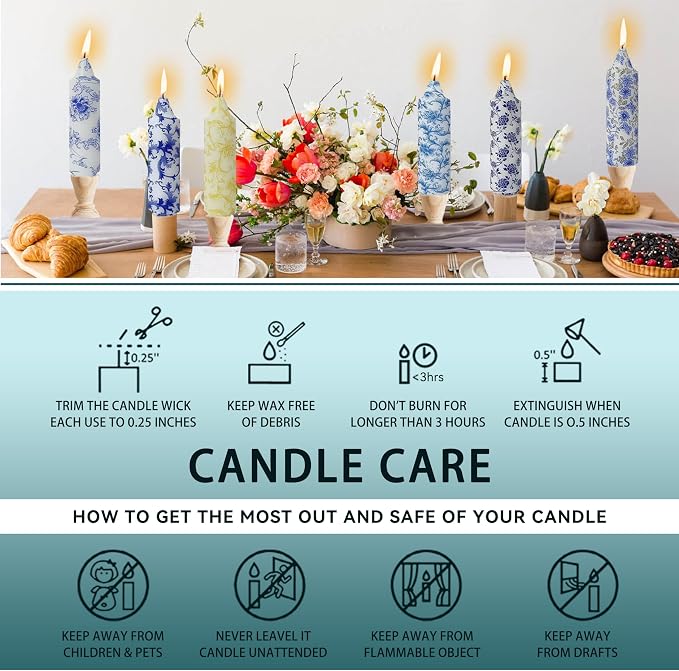5 inch Short Candle Floral Candle Sticks Printed Candlestick Handmade Unscented Taper Candle 4 Pack Retro Flower Tapered Candles for Home Dinner Wedding Holiday