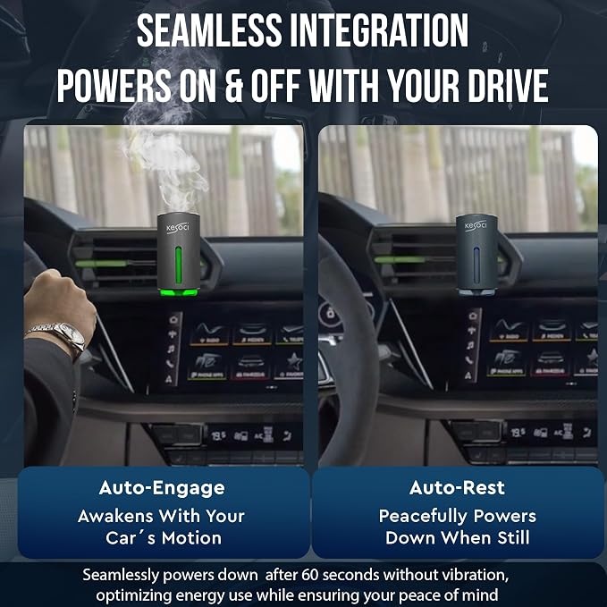 2 Smart Car Air Freshener Diffusers – Rechargeable Auto Scent Device Set with 12 Refills – Anti-Leak System, 3 Spray Modes & Motion Sensor Auto On/Off