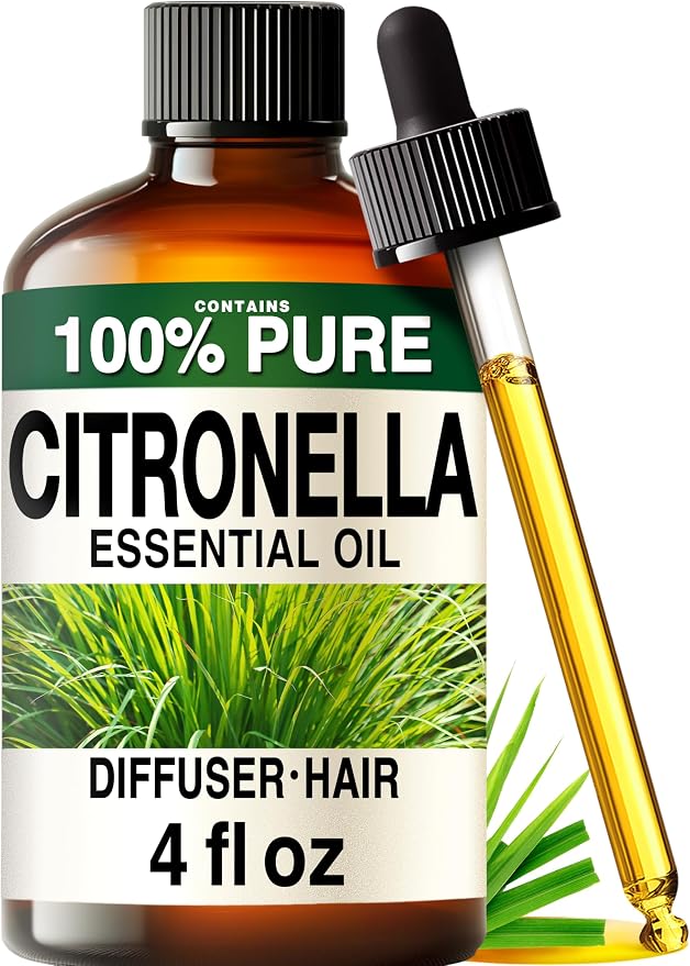 100% Pure Citronella Oil - 4 Fl Oz Citronella Essential Oil for Hair, Skin, Diffuser, Aromatherapy & DIY Soap Making Scent