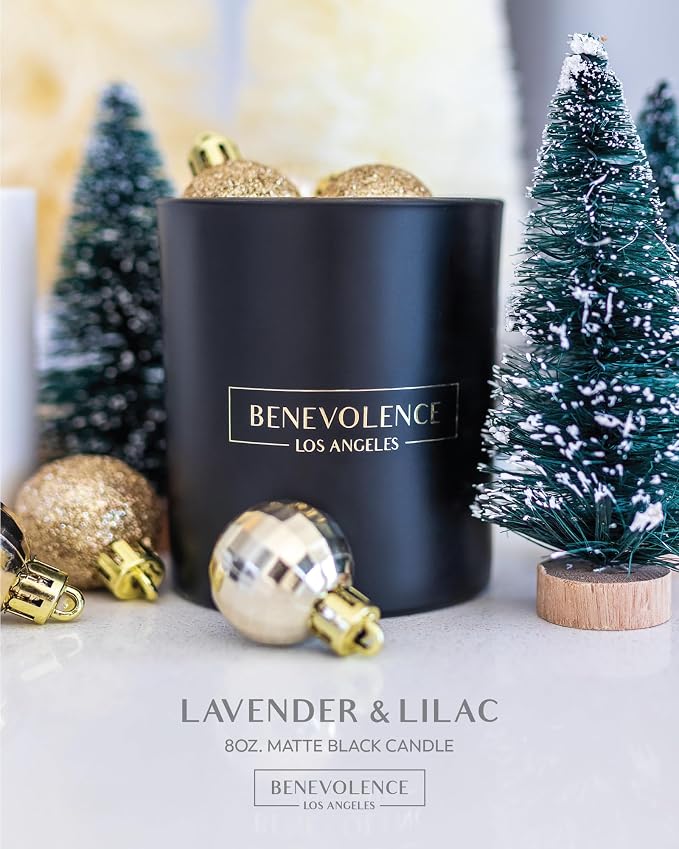 Benevolence LA Premium Lavender & Lilac Scented Candle – Long-Lasting, 45-Hour Burn – Luxury Natural Soy Candle for Home – Aromatherapy & Room Decor – 8oz