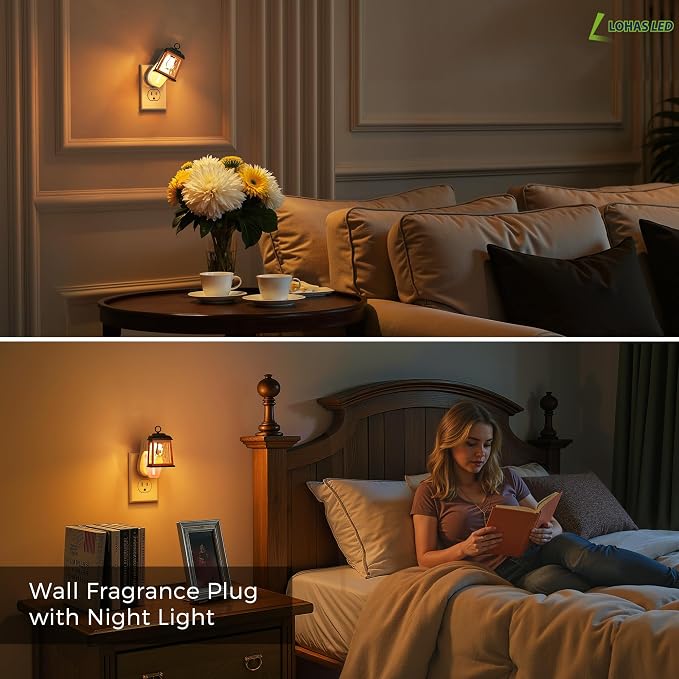 L LOHAS LED Wall Fragrance Plug in Night Light Compatible with Bath and Body Works Wall Plug Fragrance 2Pcs, 0-100LM Adjustable Brightness, 90°Rotary Plug Essential Oil Diffuser for Hallway, Bathroom