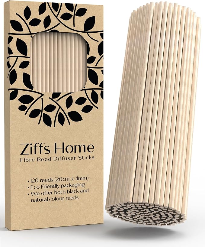 Ziffs Home® 120pcs Natural Fibre Reed Diffuser Sticks - 20cm/7.87in x 4mm/0.16in - Thick Diffuser Reeds Sticks - Diffuser Sticks for Diffuser Oils Fragrance Refill - Fibre Reeds for Diffusers