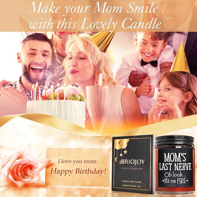 Mom's Last Nerve Candles - Fun Birthday, Valentines Day, Mothers Day Gifts from Daughter, Son - Funny Stress Relief Relaxation Gifts for Women Wife New Mom - Sea Salt Jasmine Soy Spa Candle