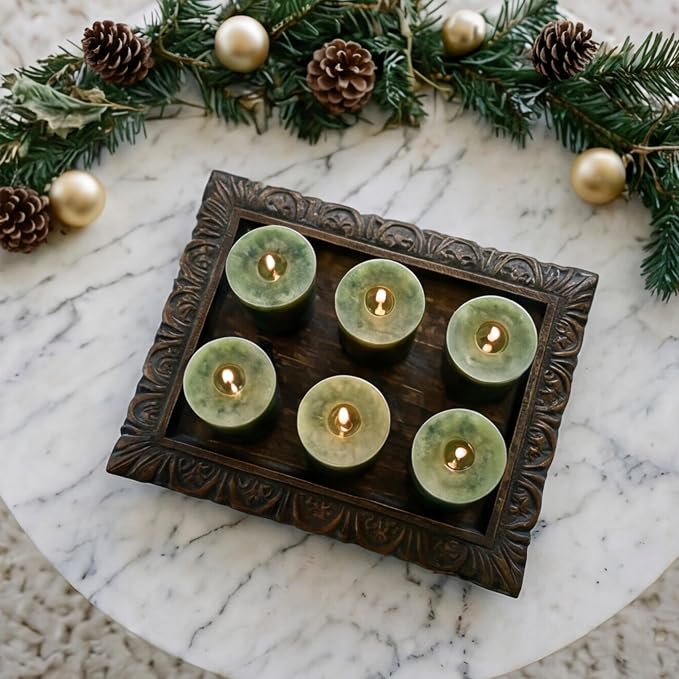 Aroma Naturals Votive Candles Essential Oil with Juniper Spruce and Basil, Evergreen Holiday, 6 Count