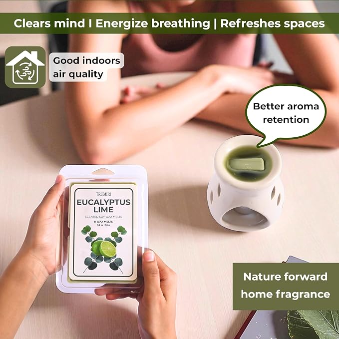 TRUMIRI Eucalyptus Lime Scented Wax Melts - Made with Non Toxic Soy Wax and Essential Oils - Long Lasting Strong Scent Pet Safe Aromatherapy Candle Wax Cubes Tarts for Warmers