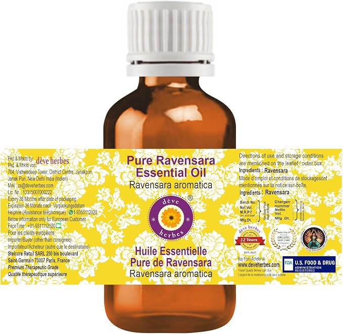 Deve Herbes Pure Ravensara Essential Oil (Ravensara aromatica) Steam Distilled 100ml (3.38 oz)