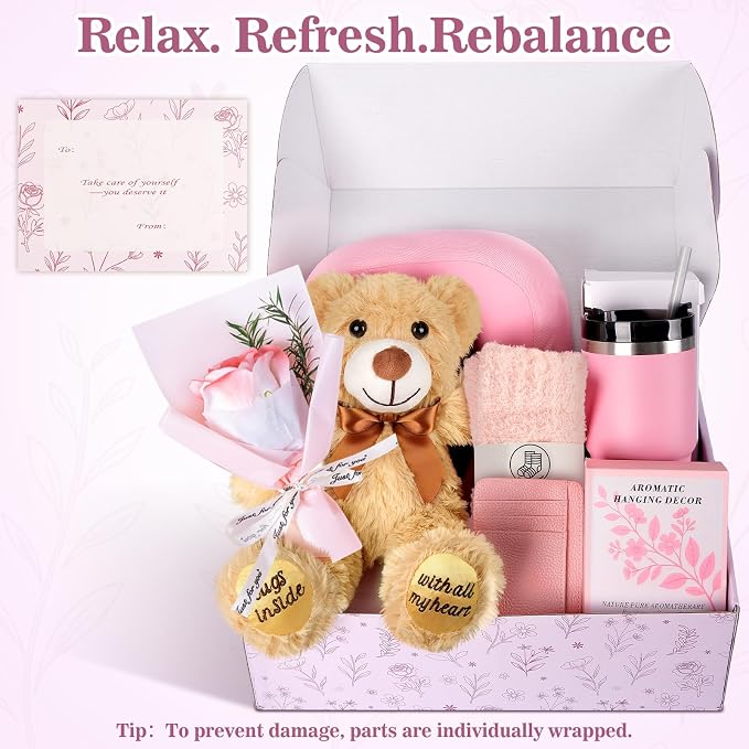 Mother‘s Day Gift for Her, 8PC Thinking of You Gift Basket for Women, Girlfriend, Wife, Self Care Gifts for Women, Get Well Soon Gift Baskets for Women, Birthday Gift Care Package Gifts Set for Her