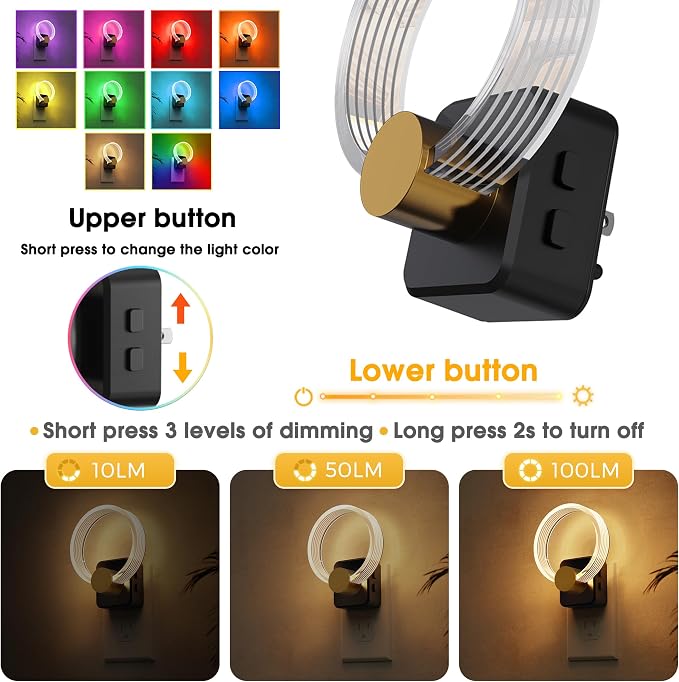 L LOHAS LED Night Lights Plug into Wall, Changing RGB Night Light with Dusk to Dawn Sensor, 180° Rotatable Acrylic Nightlight Plug in Wall for Halloween, Christmas, Holiday, Hallway[2 Pack]