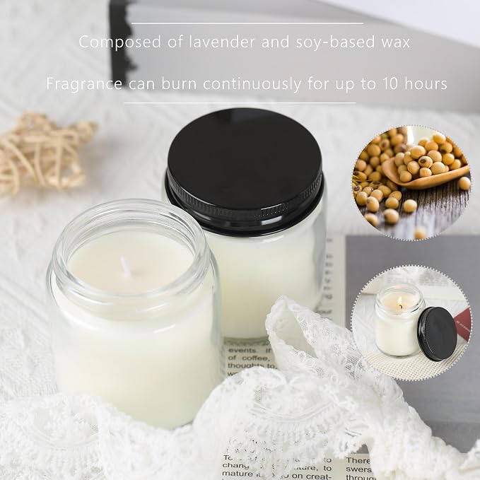 24 Pcs 4 Oz Mason Jar Candles, Lavender Scented Soy Candles Bulk Set for Stress Relief and Relaxation, Great Favors for Wedding, Christmas, Housewarming Gifts (Black, Lavender, 24)