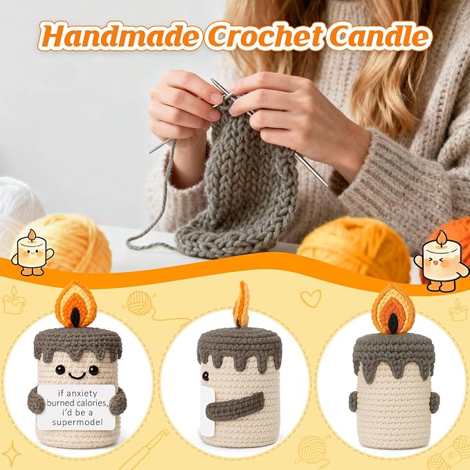 Funny Gifts for Women Men, Handmade Crochet Candle Decor, Sarcastic Anxiety Relief Presents for Friends Coworkers, Cute Office Desk Accessories, Gag Gift for Adults, Humorous Decor