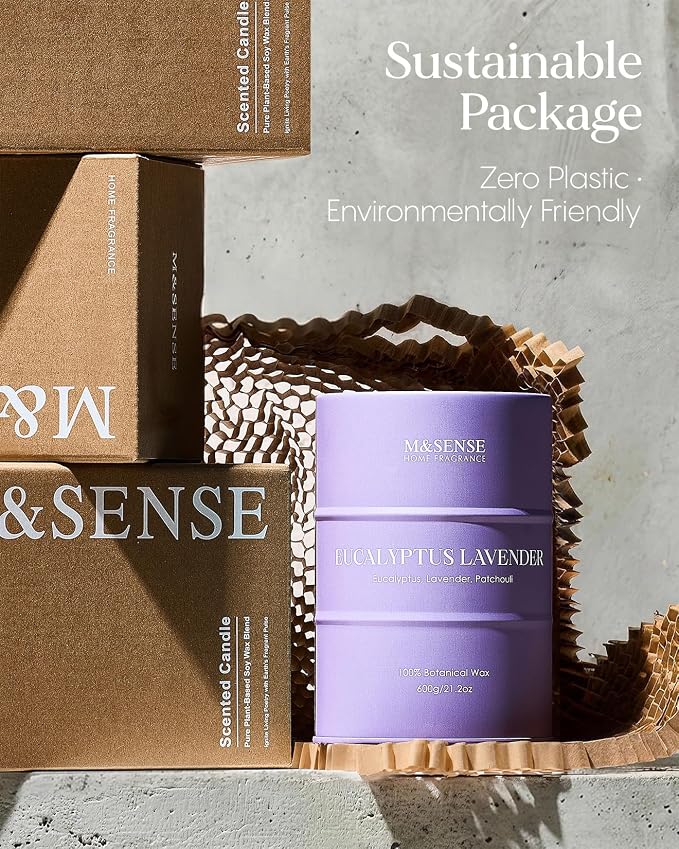 M&SENSE Eucalyptus Lavender Scented Candles Large, Natural Soy Candles 21.2oz 120 Hour Slow Burning,Aromatherapy Candle for Stress Relief Meditation Relaxing