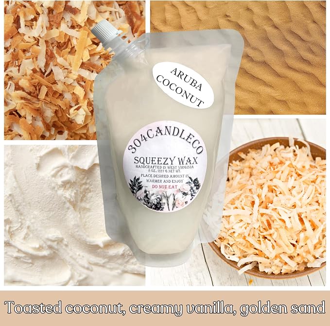 304CandleCo Large Squeeze Soy Wax Melt - 50 SCENTS! - Highly Fragrant & Hand-Crafted - Easy Mix & Match - American Made - Perfect for Wax Warmers (8oz, Aruba Coconut)