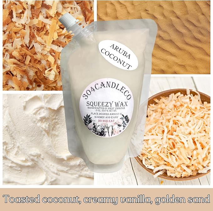 304CandleCo Large Squeeze Soy Wax Melt - 50 SCENTS! - Highly Fragrant & Hand-Crafted - Easy Mix & Match - American Made - Perfect for Wax Warmers (3oz, Aruba Coconut)