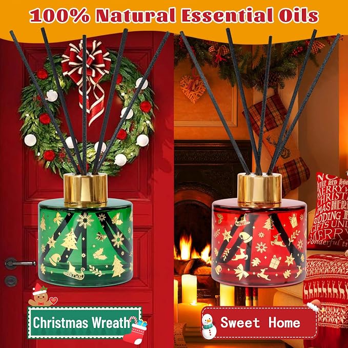 STRN Reed Diffuser Set with 12 Sticks, 6.8.fl oz (200ml) Sweet Home & Wreath Scents, Long-Lasting Home Decoration for Bathroom, Bedroom, Office - 2 Packs