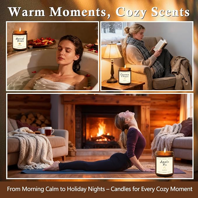 Candles for Home Scented – Cinnamon Pumpkin, Apple Vanilla, Orange Jasmine Coconut, Cedarwood Spice – Long Lasting Soy Candles Set for Home, Birthday & Valentine's Day Gifts for Women