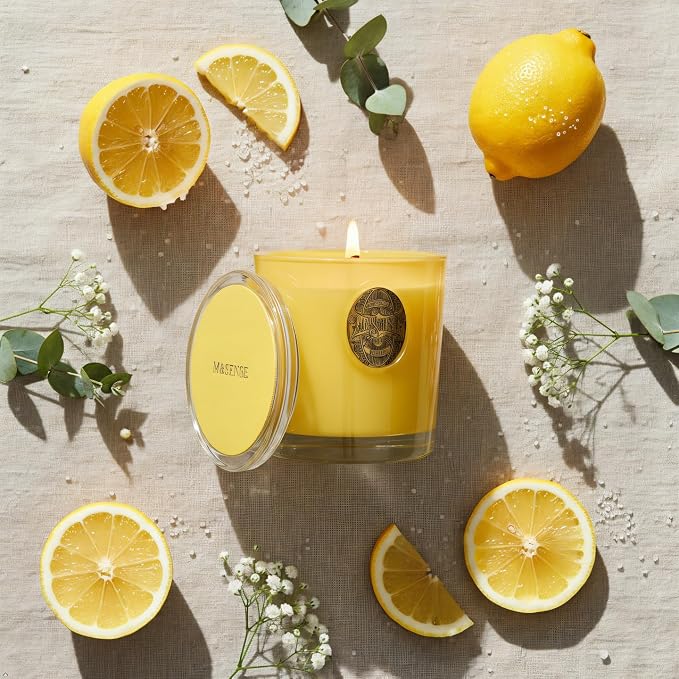 M&SENSE Natural Soy Candle | Sugared Lemon & Yellow | 9.2 oz, 50H Burn Time | Luxury Scented Candle for Relaxation, Gifting, Home Décor | Ideal for Bedroom, Office, Party Ambiance