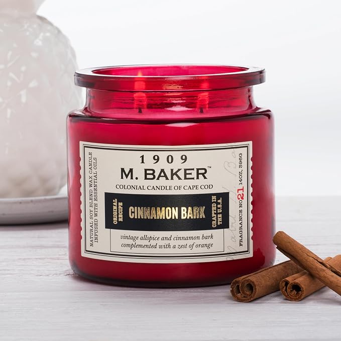 Colonial Candle Cinnamon Bark Scented Jar Candle | 2-Wick Natural Soy Blend Wax Candle for Home | Relaxing Aromatherapy Candle Infused with Essential Oils | M. Baker Apothecary Glass Jar Candle