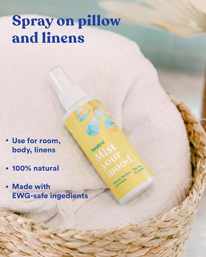 ASUTRA Multi-Use Essential Oil Aromatherapy Spray (Tea Tree & Juniper), 4 fl oz – Mist for Face, Body, Rooms & Linens – Car, Fabric, and Bathroom Freshener
