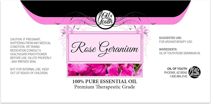 Oil of Youth Rose Geranium Essential Oil – Pure Therapeutic Grade Oil for Diffuser, Aromatherapy, Relaxation, Massage, and Skin Care (16oz Bulk)