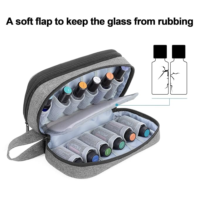 LUXJA Essential Oil Carrying Case - Holds 12 Bottles (5ml-15ml, Also Fits for Roller Bottles), Portable Double-Layer Organizer for Essential Oil and Accessories, Gray