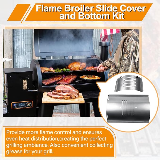 Flame Broiler Kit for Pit Boss PB1230 Pellet Gas Combo Grill with Slide Cover and Bottom, 1230 Grill Heat Deflector Diffuser Replacement Parts for Pit Boss PB1230CC, PB1100PSC1/PSC2/PSC3 Pellet Smoker